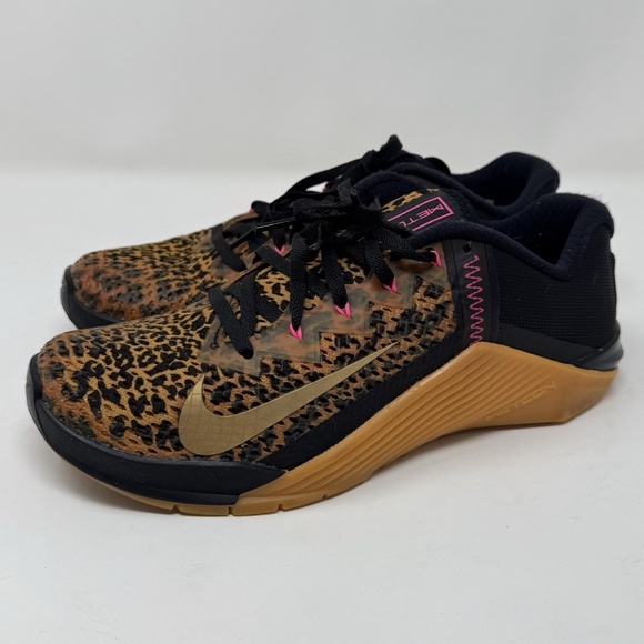 Nike Metcom 6 Brown and Black Athletic Shoes with Leopard Print Women's Size 8 - Picture 1 of 13